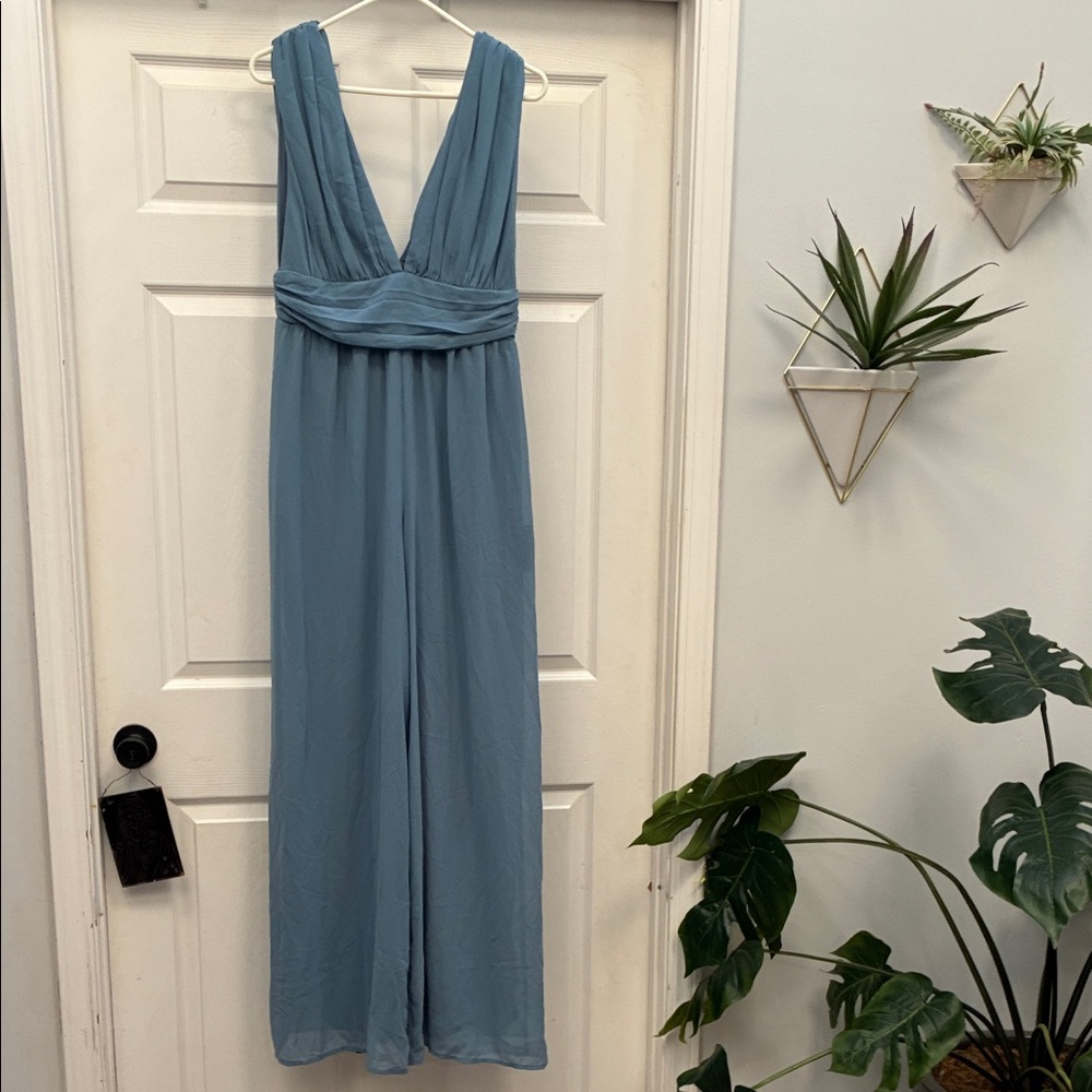 Lulu's Soft Blue Gathered Bodice Jumpsuit